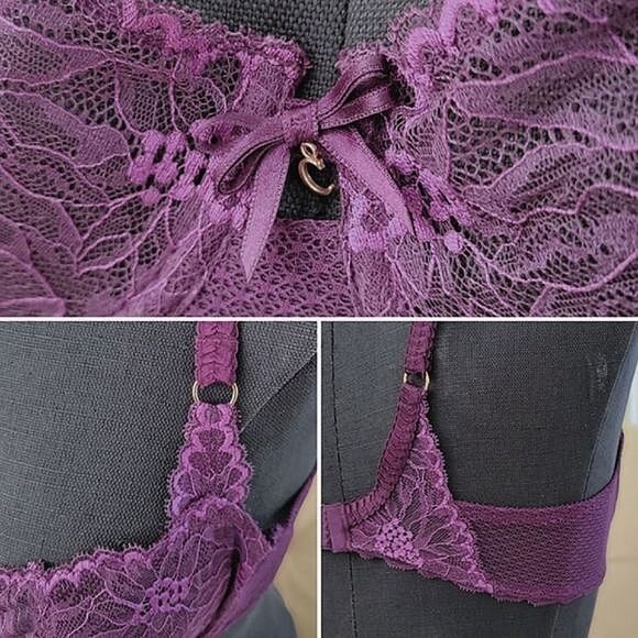 Chantelle Opéra fig/blackberry Stretch Lace Demi Bra 38B - Picture 15 of 16